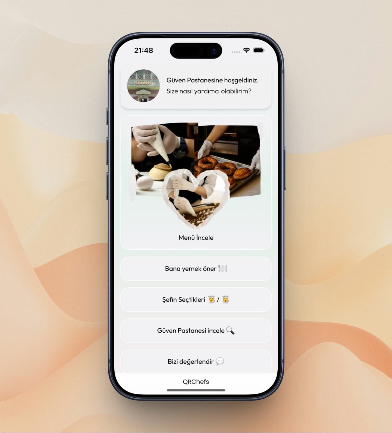 Yapay Zeka Sohbet Görünümlü QR Menü